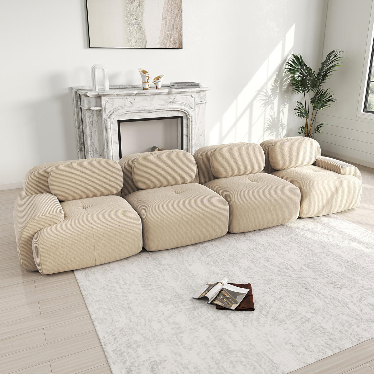 4-SITZER SOFA Cord Beige montagefrei - Beige, Textil (388/75/103cm) - WISHDOR