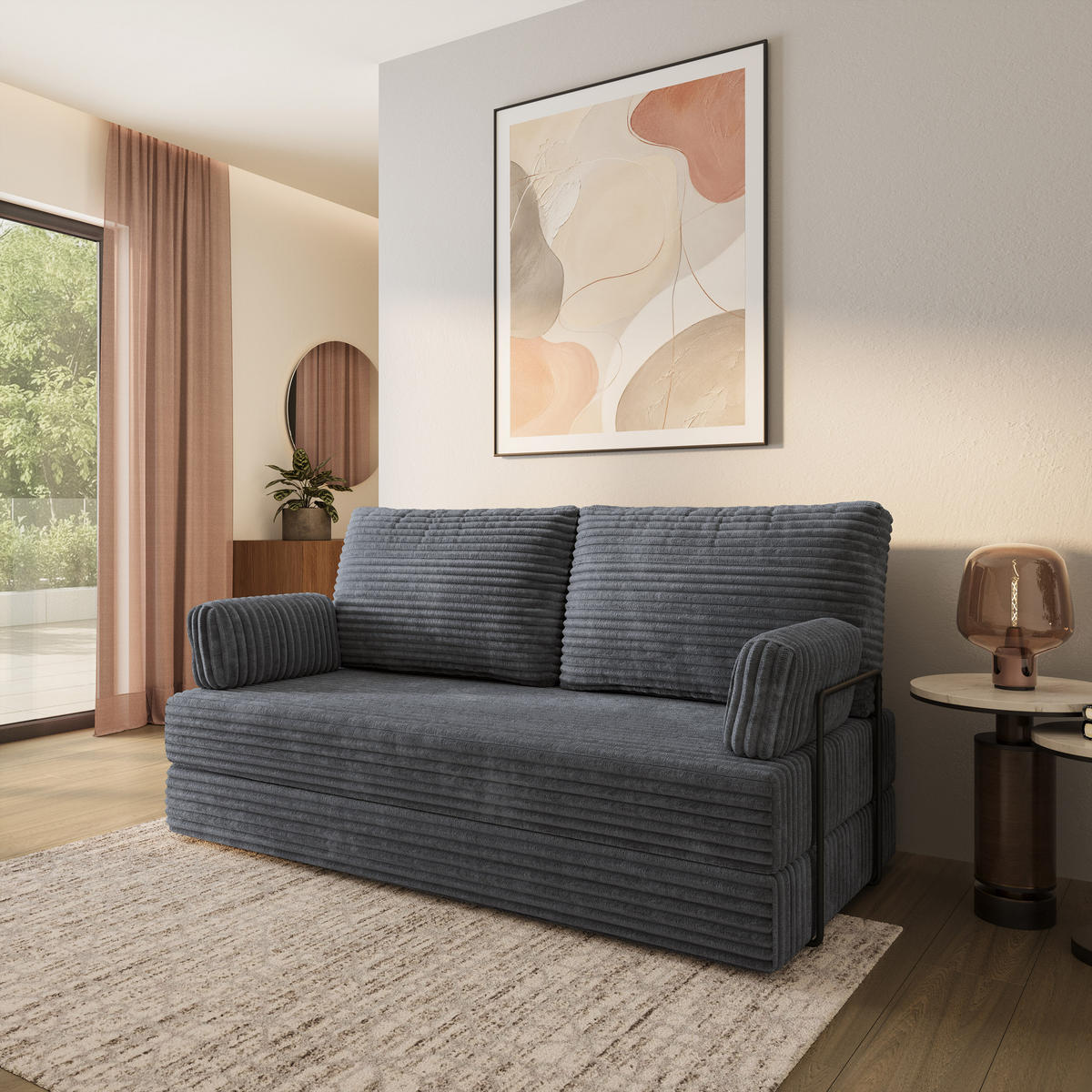 POHOVKA z pěny SILAR s kovovým rámem Manšestrová látka Grafitová - tmavě šedá/antracitová, textil (170/86/80cm) - MASSENO