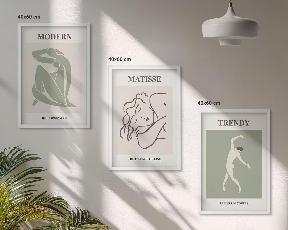 WANDBILDER 3er-Set - 40x60 cm Weißer Rahmen - Stilvolle minimalistische Charaktere - Weiß, Kunststoff (40/60cm) - ArtPrintCave