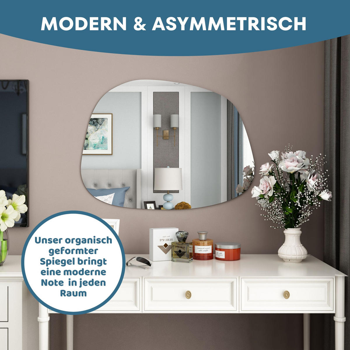 SPIEGEL ASYMMETRISCH 75cm x 55cm - Schwarz, Glas (75/55/2cm) - Albatros