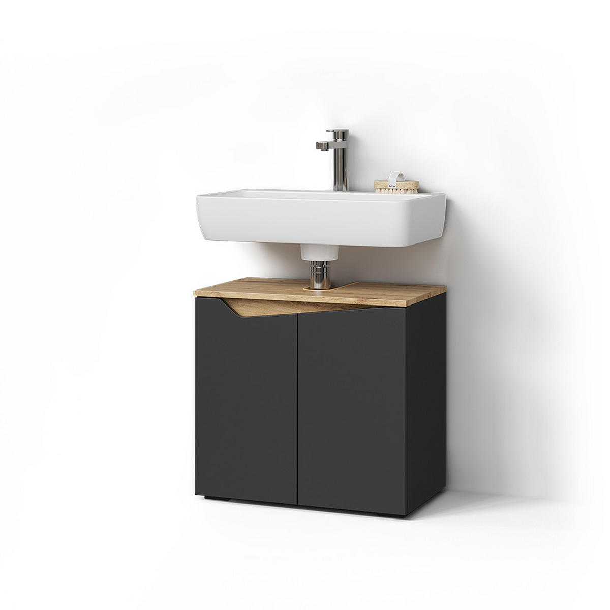 WASCHBECKENUNTERSCHRANK Timavo Anthrazit 60 x 57.5 cm mit 2 Türen - Anthrazit, Holzwerkstoff (60/57.5/35cm) - Livinity®