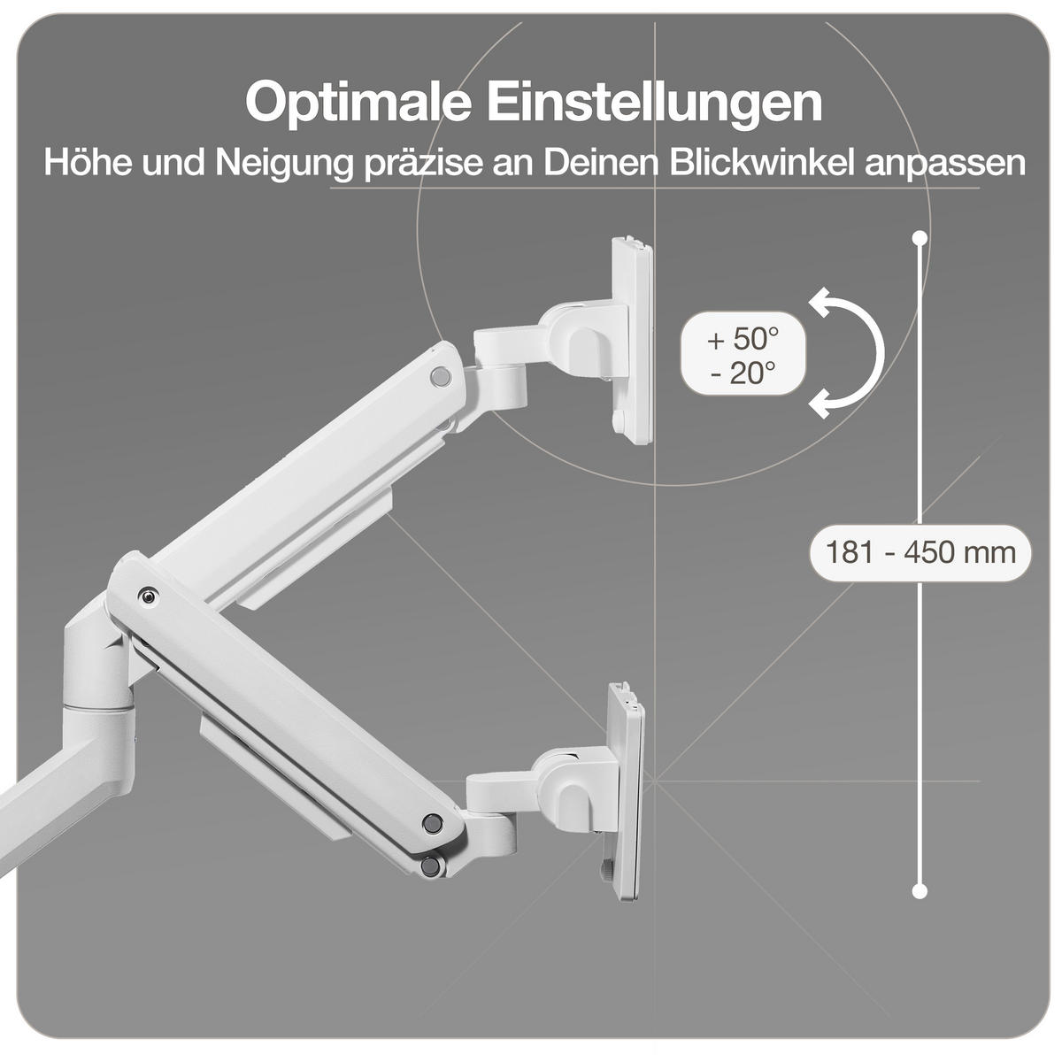 MONITORARM Doppel-Monitorarm in weiß mit Gasfeder für 2 Monitore 17–35 Zoll bis je 20kg / Signalweiß - Weiß, Metall (25/50/13cm) - ASSMANN