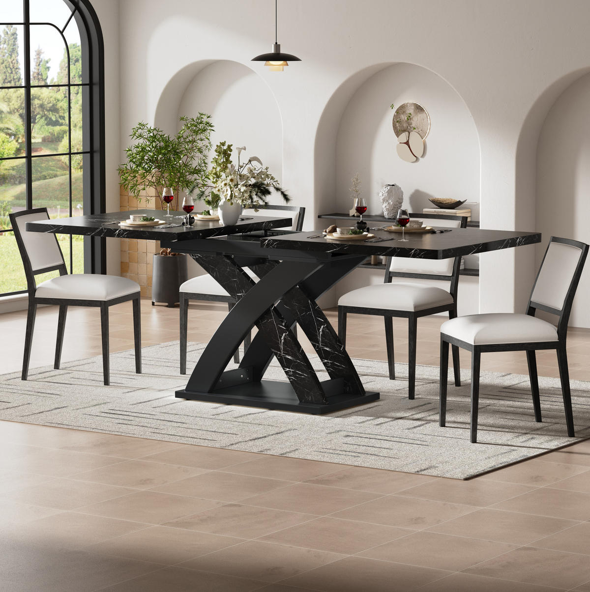 ESSTISCH 120-160/80/75 cm ausziehbar mit X-Gestell und verstellbaren Füßen, Schwarz - Schwarz, Holzwerkstoff (120/80/75cm) - Redom