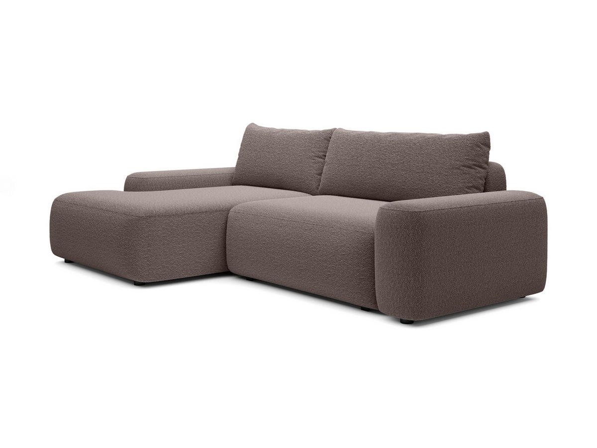 ECKSOFA RUOTA Braun Boucle-Stoff mit Schlaffunktion - Braun, Holz (264/162cm) - MASSENO