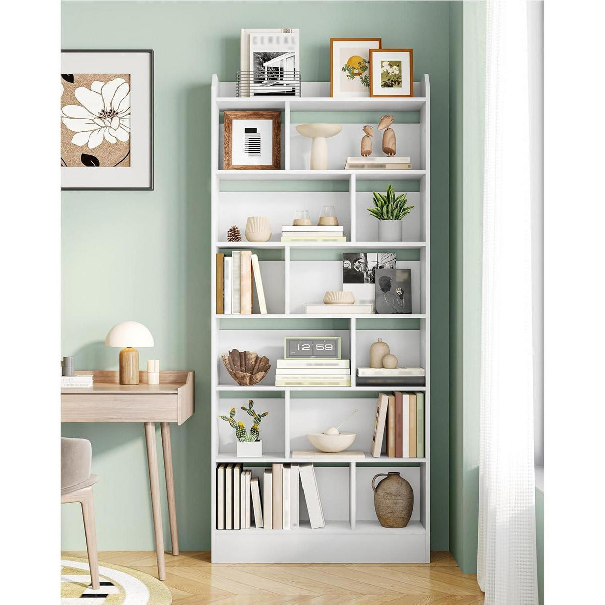 BÜCHERREGAL mit 7 Fächern Weiß 80 x 199 cm - Weiß, Holzwerkstoff (80/199/24cm)