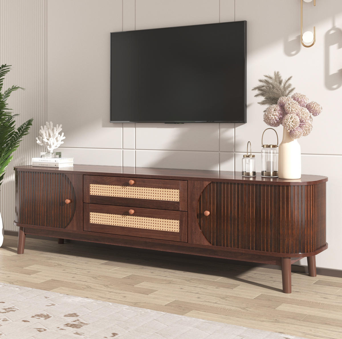TV-SCHRANK mit Türen und Schubladen 170 cm MDF Natural - Braun, Holzwerkstoff (39.5/46/170cm) - Beauniv
