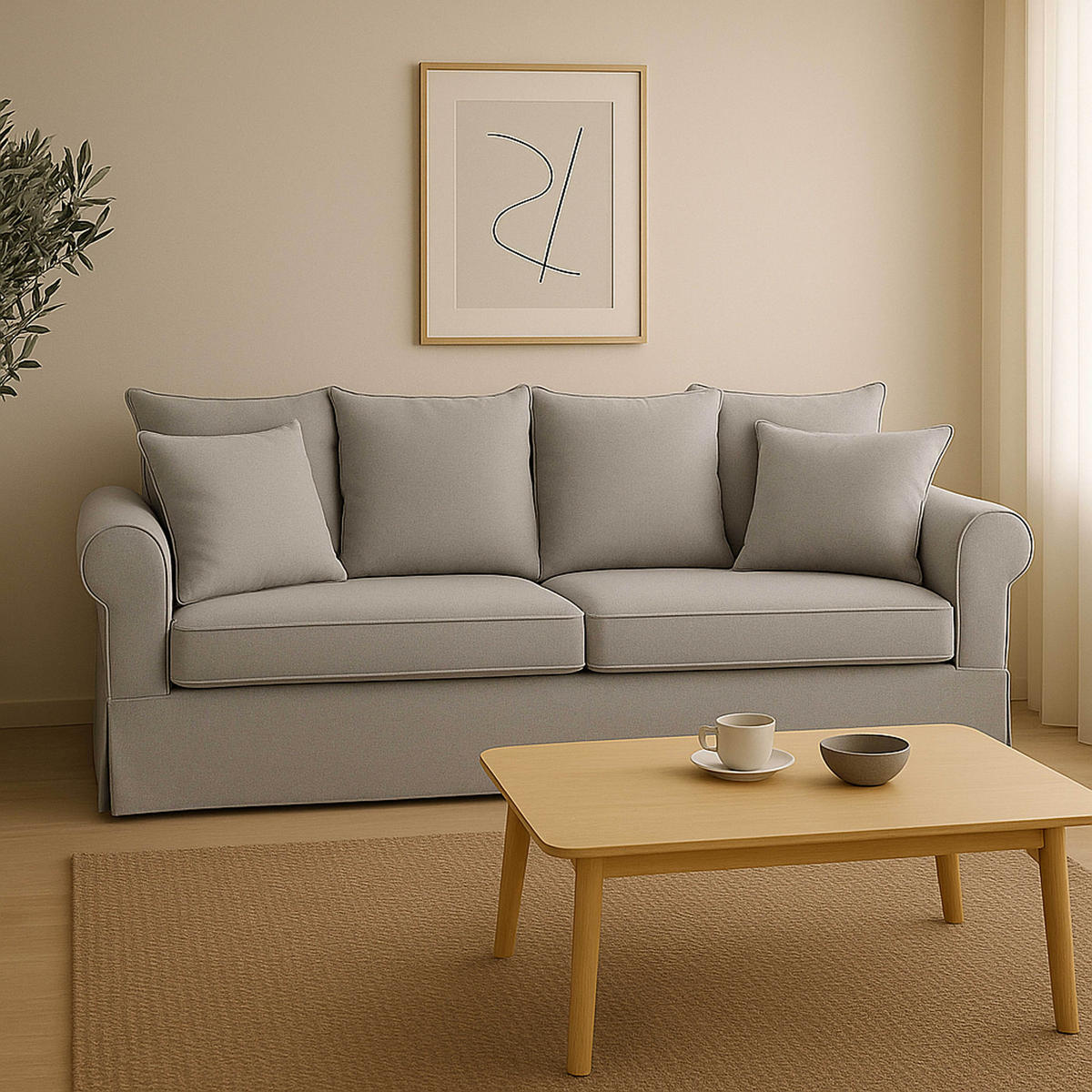 SOFA 3-Sitzer, Grün - Grün, Textil (84/92/200cm) - Oviala