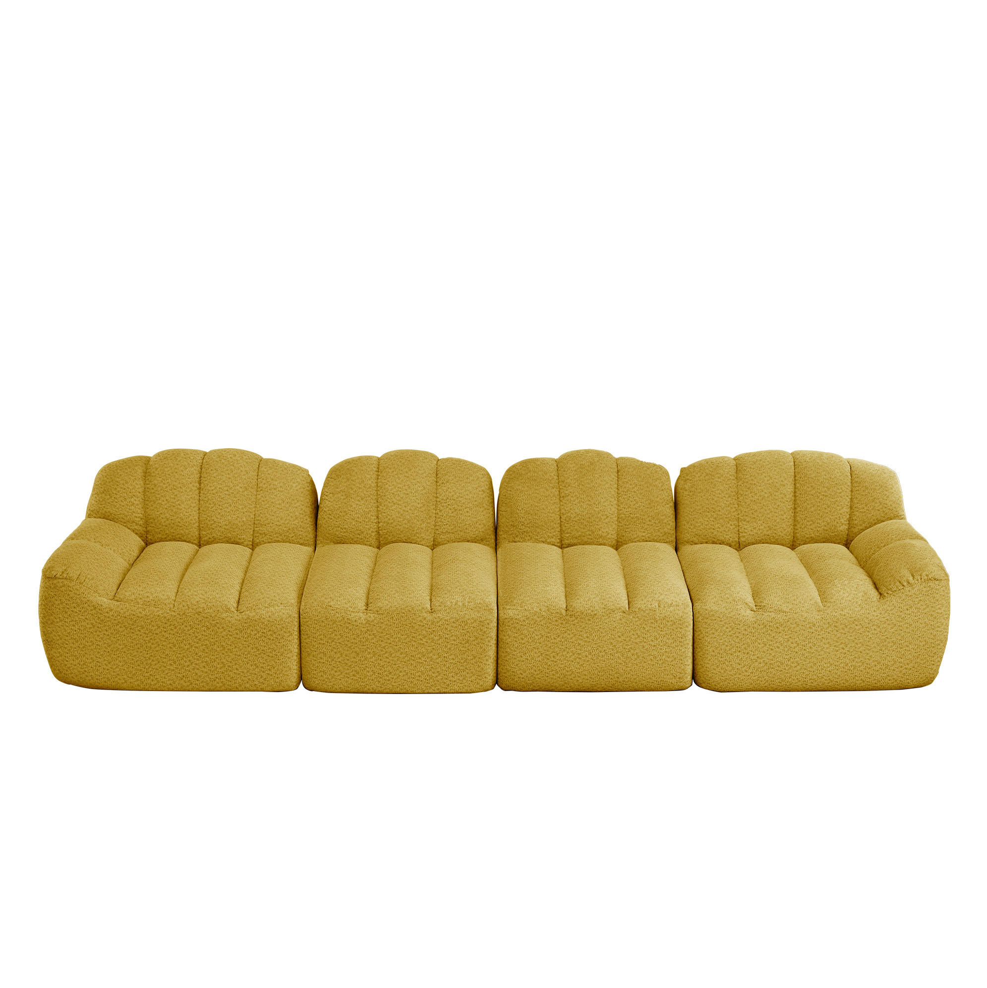 MODULARES 4-Sitzer Sofa aus granuliertem Fleece mit ergonomischer Muschelform Gelb - Gelb, Textil (104/79/366cm) - Modenvie