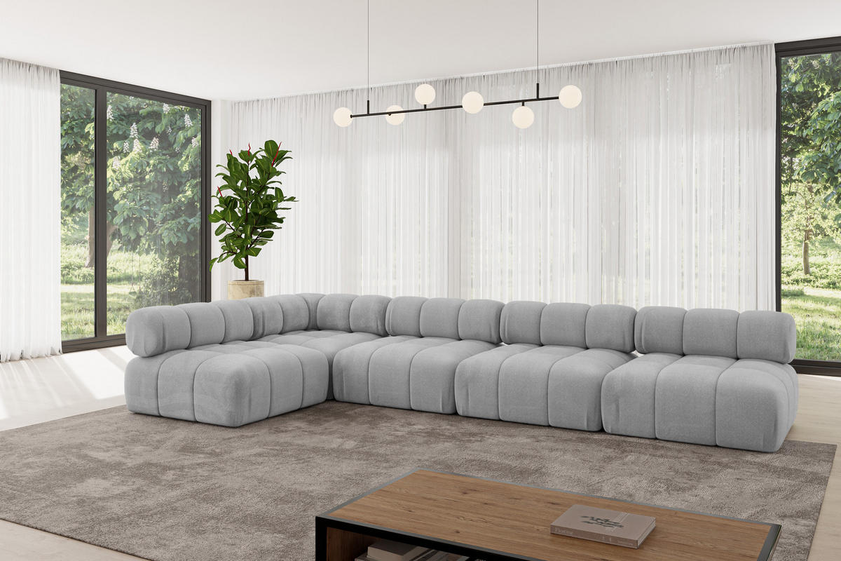ECKSOFA modulares Sofa Samaro-L3 - 380x190x70 cm Hellgrau Velours - Hellgrau, Holzwerkstoff/Textil (380/190cm) - ALTDECOR