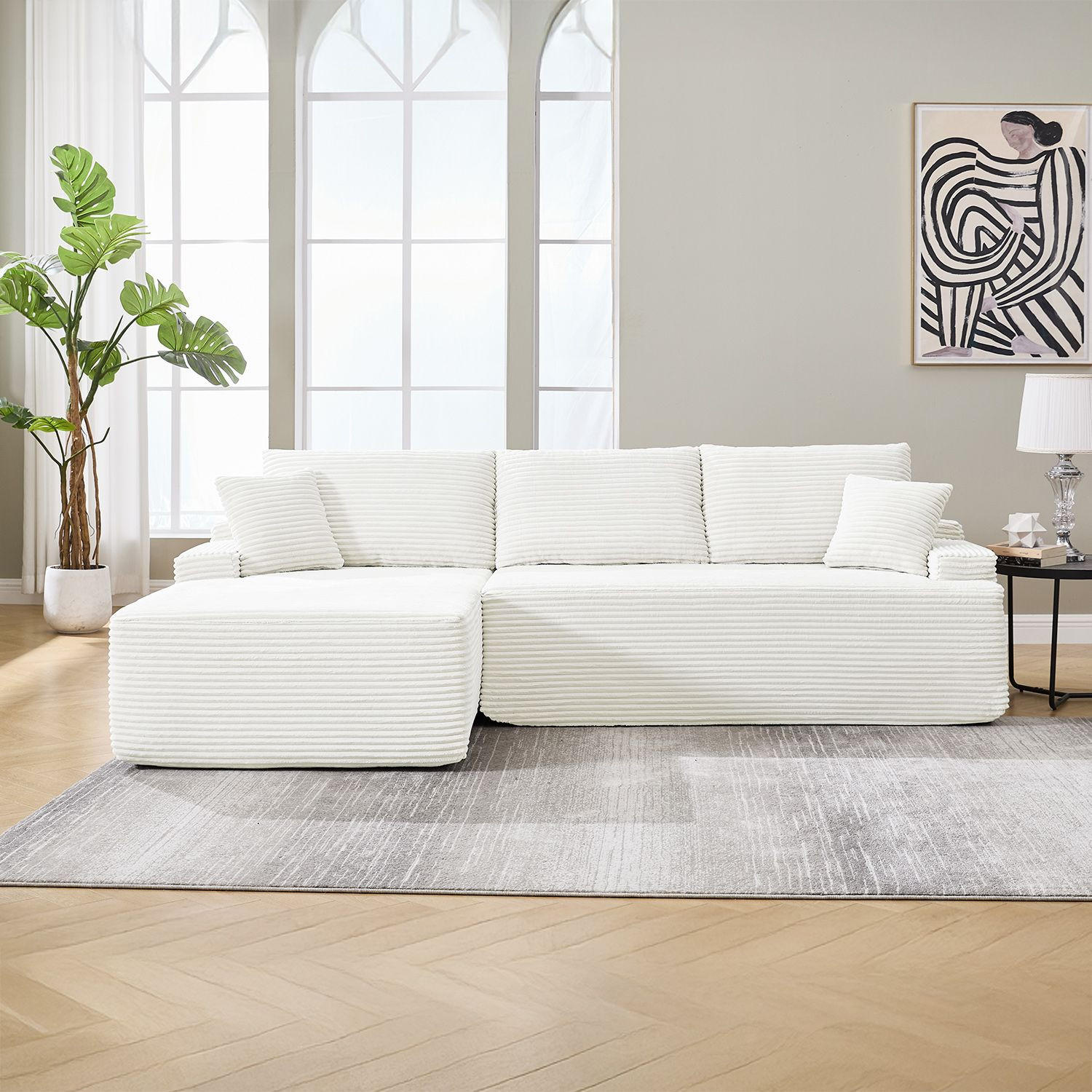 SOFA Coredo creme Cord - Creme, Textil (155/250cm) - Juskys