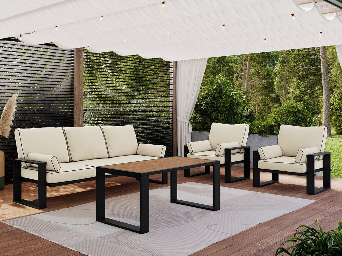 GARTENMÖBEL-SET ELBA:  1x Tisch, 1x Sofa, 2x Sessel - Beige - Beige, Textil - MKS