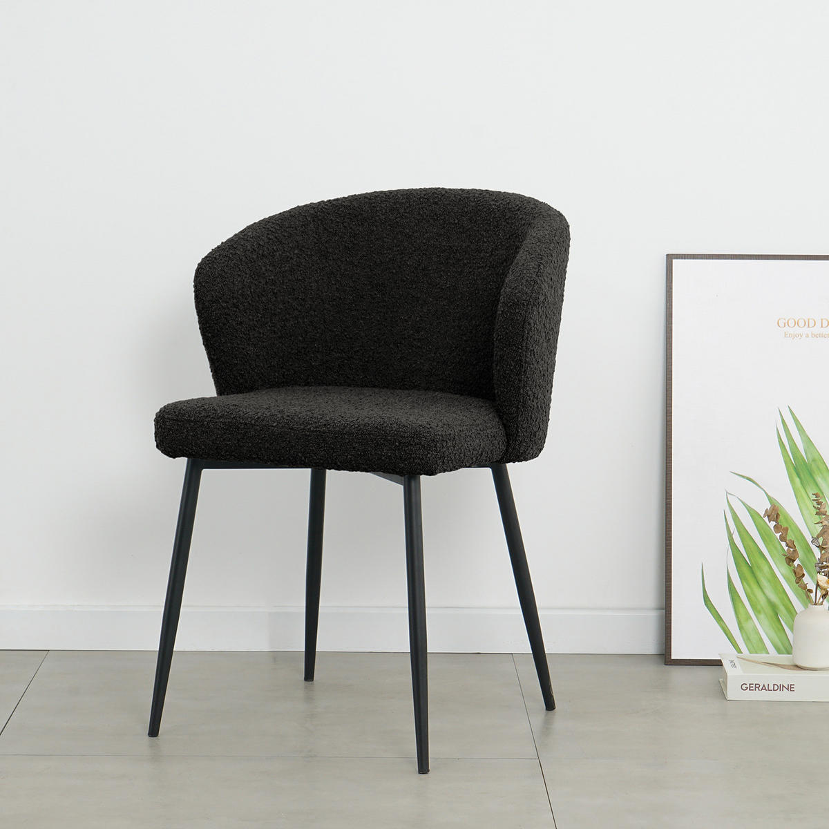 POLSTERSTUHL - 2er-Set - Bouclé / Eisen - Schwarz, Textil/Metall (57/80/60cm) - home24