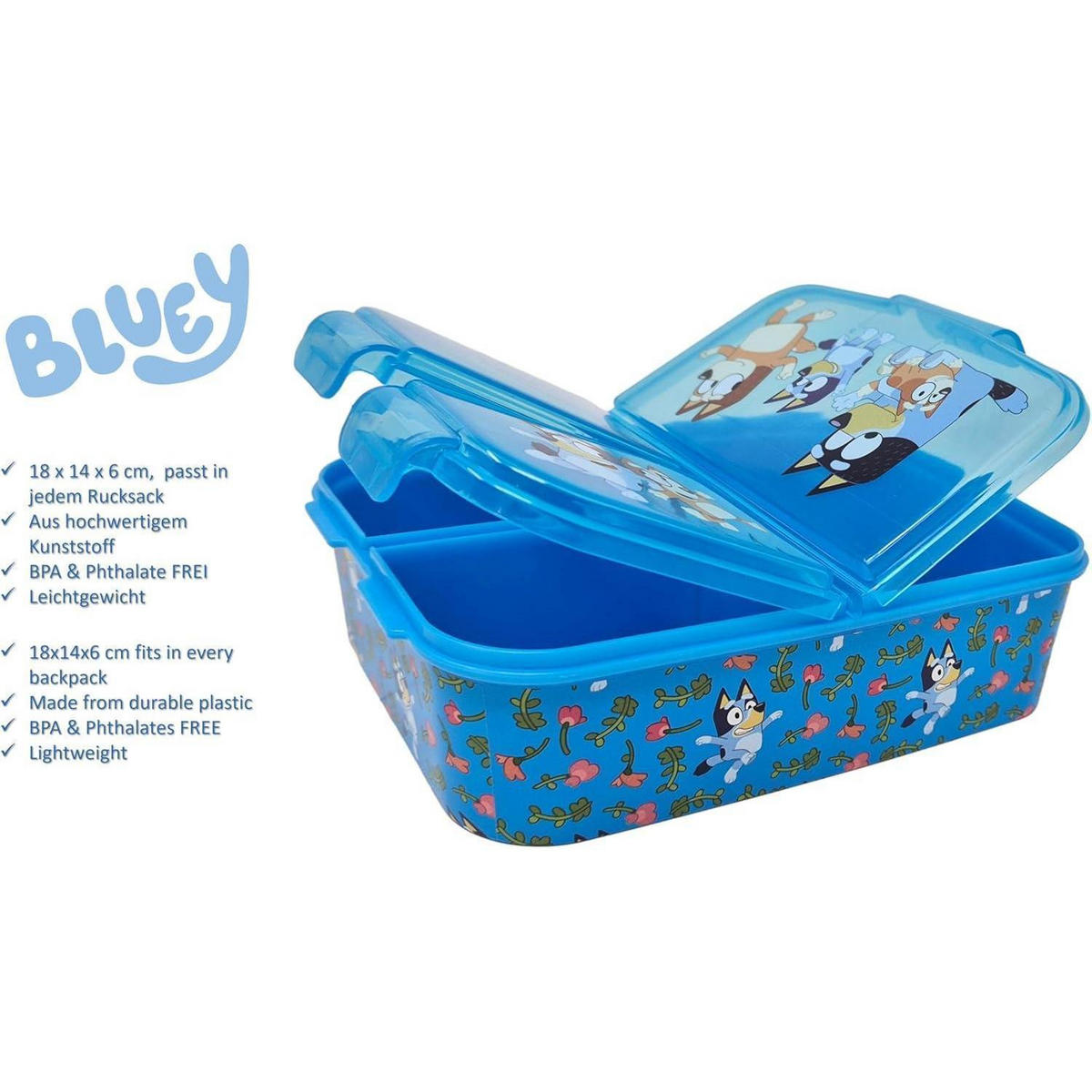 BROTDOSE mit Fächern Bluey 18 cm - Multicolor, Kunststoff (14/7/18cm)