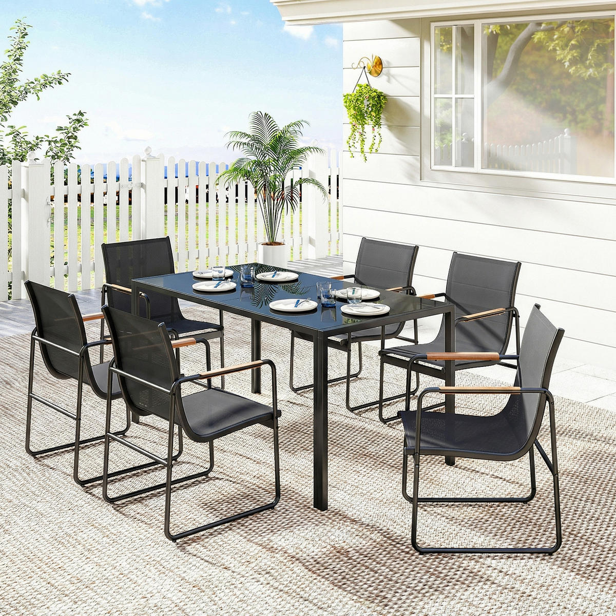 GARTENMÖBEL-SET Schwarz 150.0/80.0/73.0cm - Schwarz, Metall