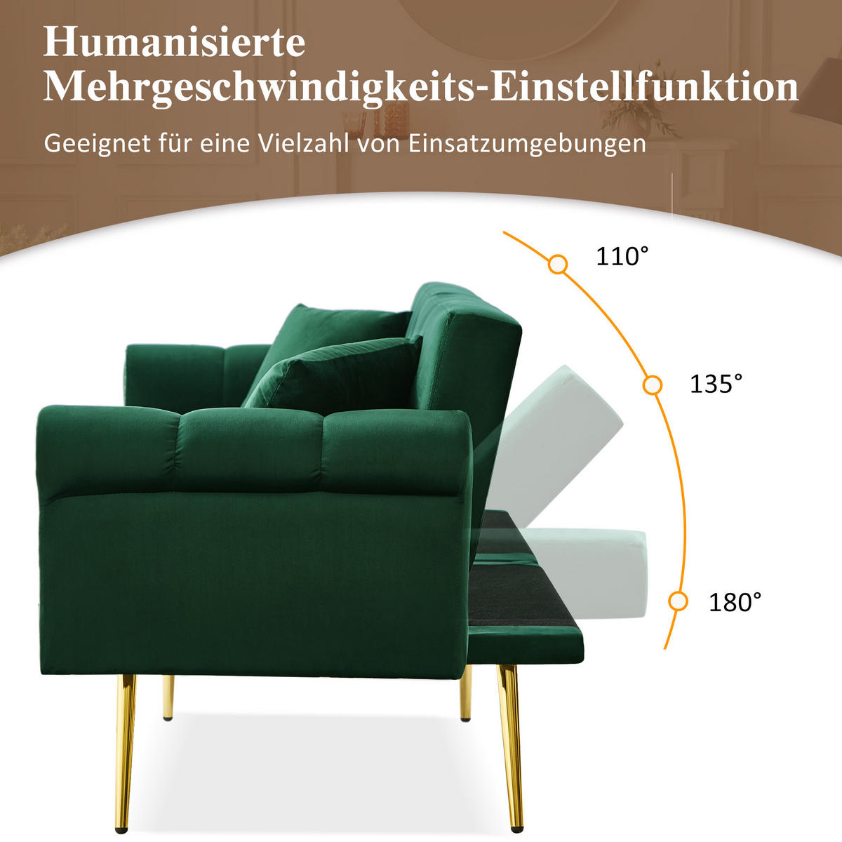 SCHLAFSOFA 2-Sitzer Samt mit 3-stufig verstellbarer Rückenlehne Antikgrün 173/75/70 cm - Grün, Textil (70/173/75cm) - Redom