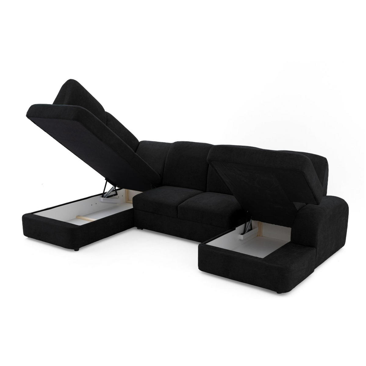ECKSOFA VIBE U Links mit Schlaffunktion 129x263 Chenille Anthrazit - Anthrazit/Schwarz, Holz/Kunststoff (280/102/186cm) - Muffo