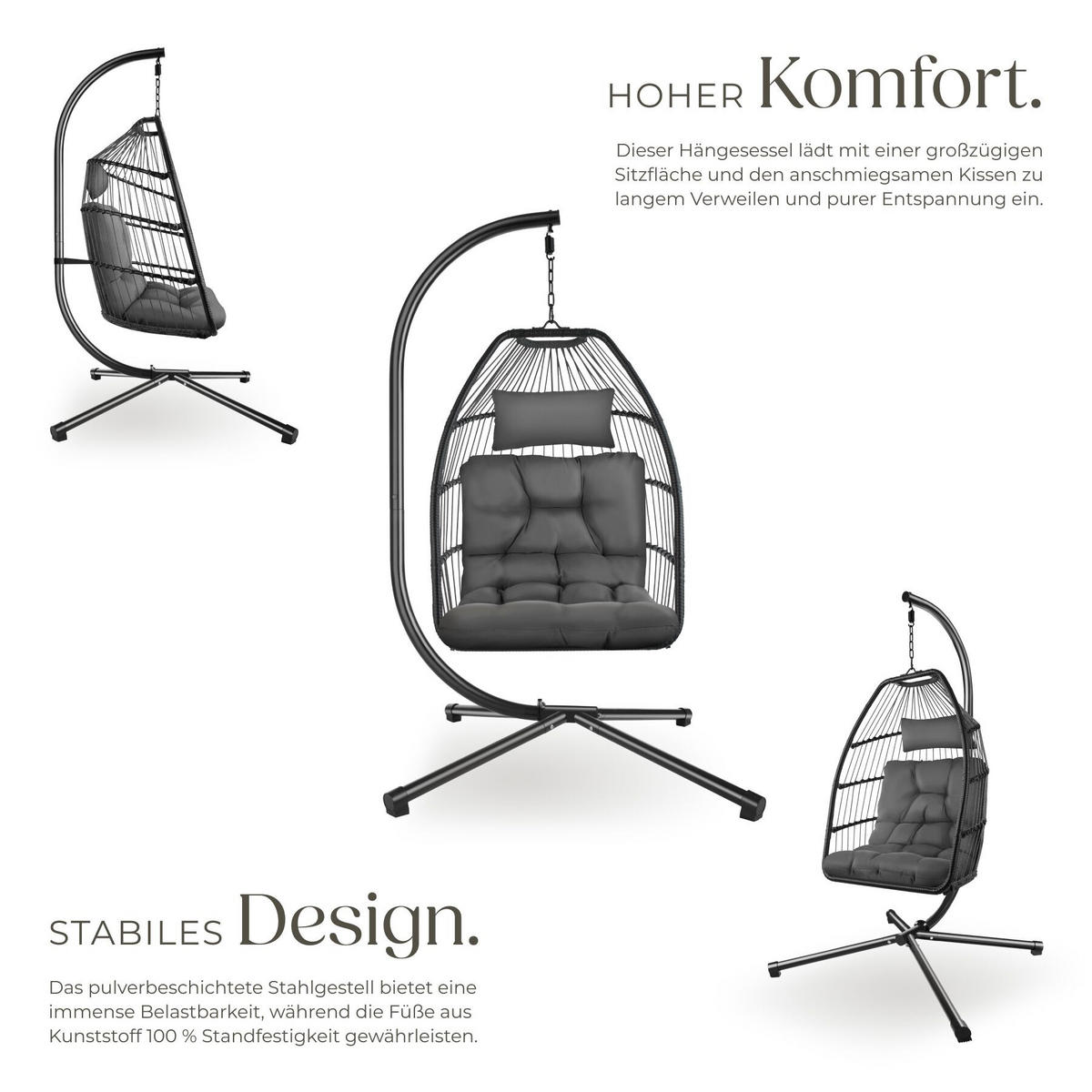 HÄNGESESSEL Ariane, inklusive Schutzhülle, 98 x 107 x 202 cm, dunkelgrau - Dunkelgrau, Kunststoff/Textil (98/202/107cm) - tectake