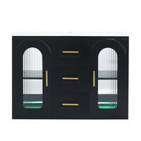 BADEZIMMERSCHRANK Wandmontiert Waschbecken LED Glasfront Schwarz 76cm - Schwarz, Glas (76/55/46cm) - FLIEKS