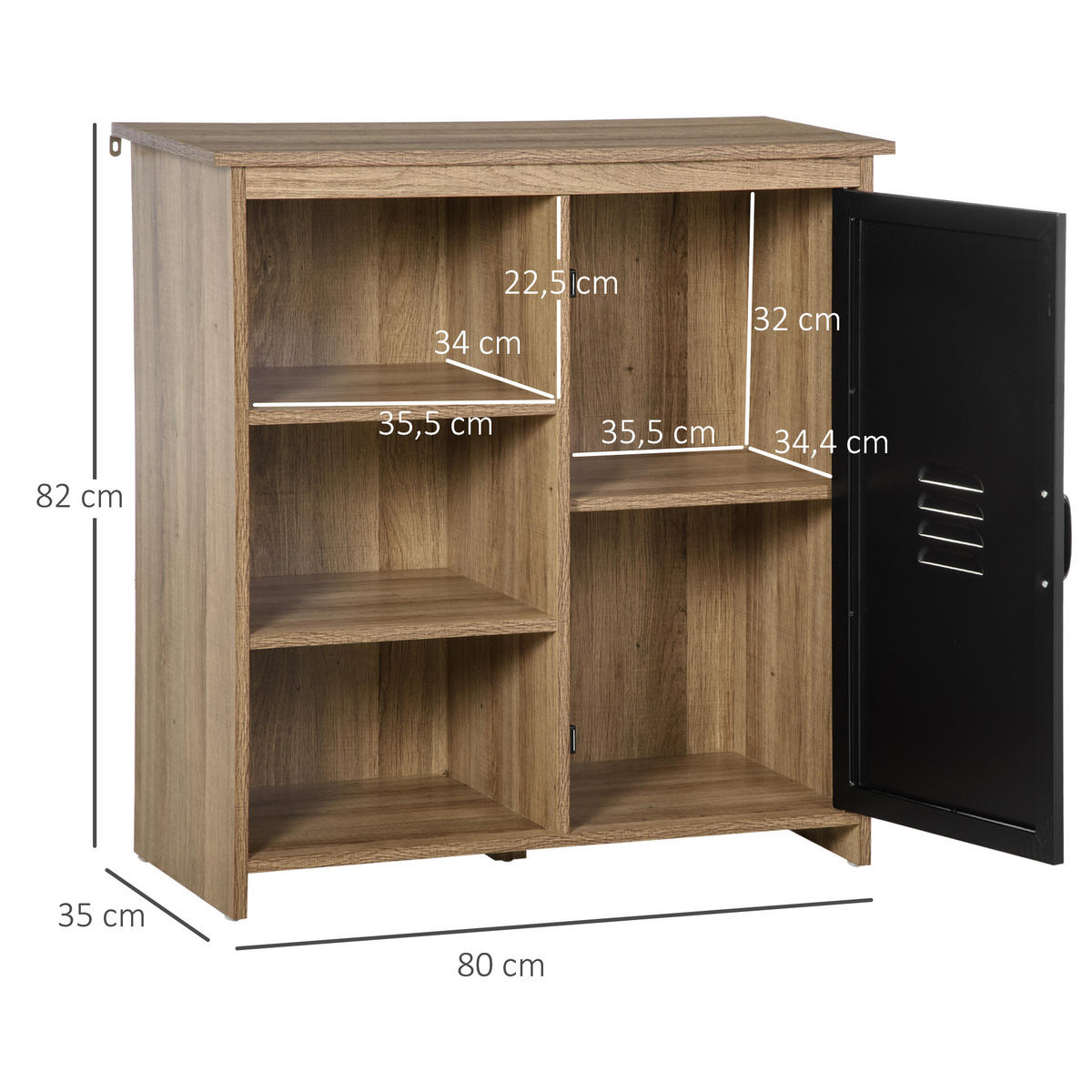 SIDEBOARD Holzfarben und Schwarz 80/35/82 cm - Schwarz, Holz (80/82/35cm) - PANGIVO