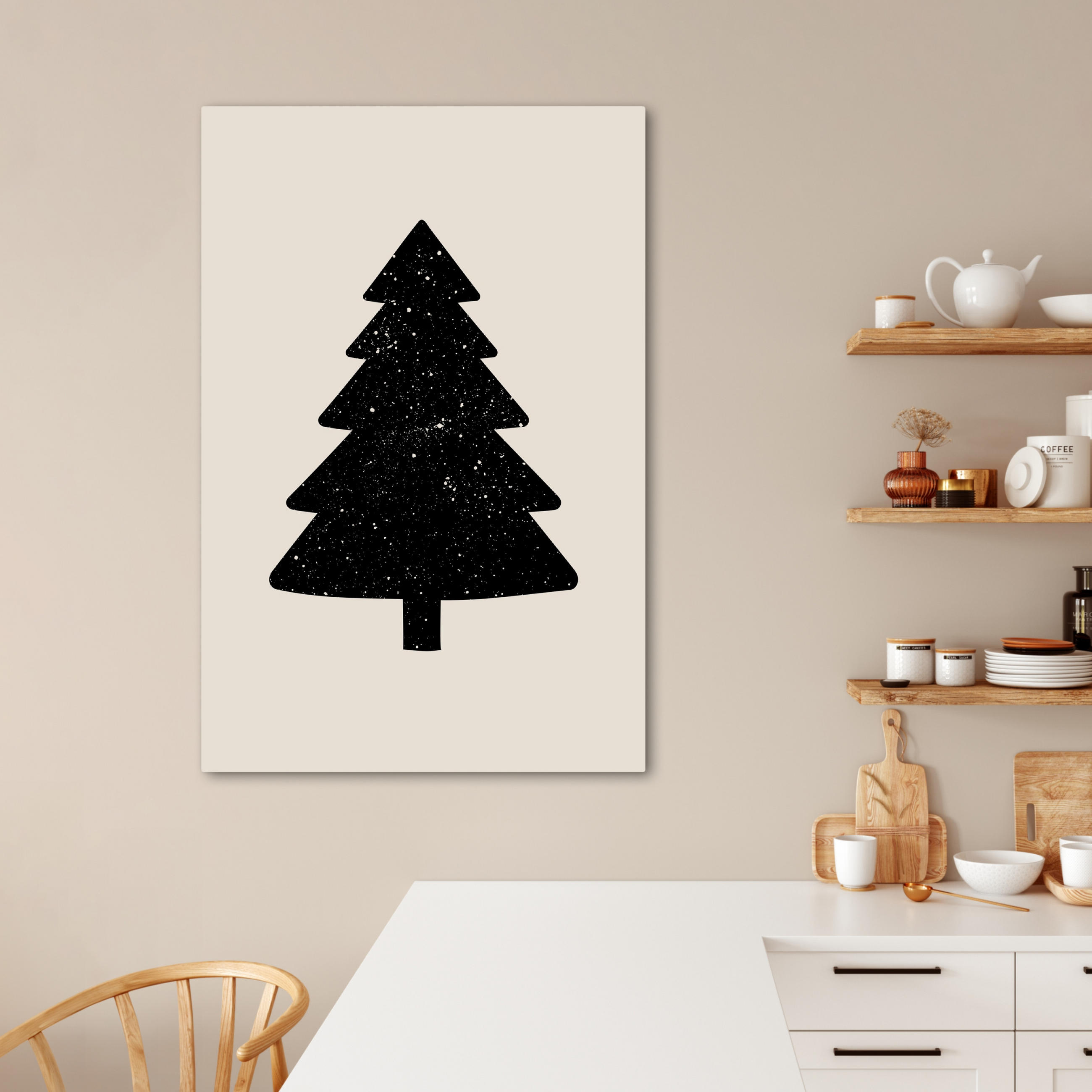 LEINWANDBILD Weihnachtsbaum - Schwarz - Urlaub - Beige 80x120 cm - Schwarz, Textil (80/120cm) - MuchoWow
