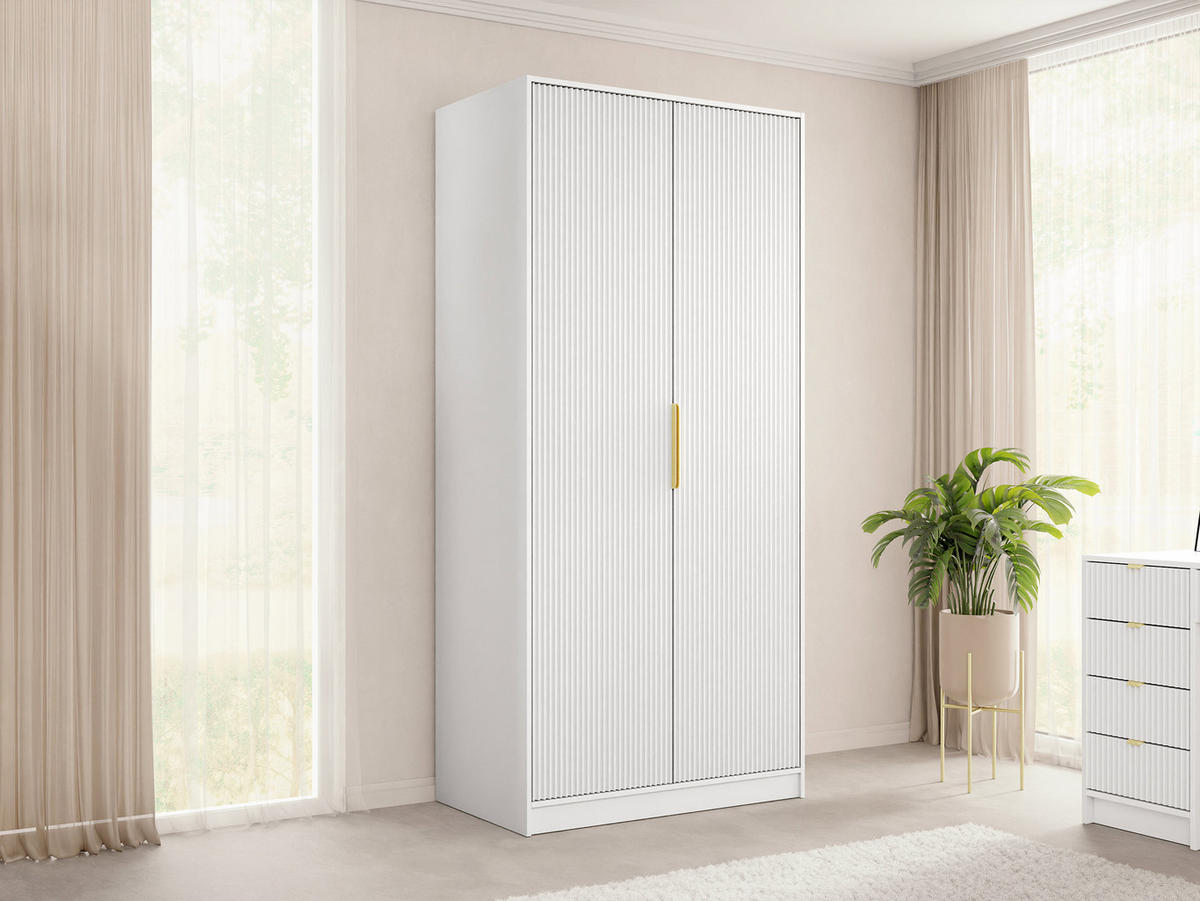DREHTÜRENSCHRANK Tireno 2D - Goldfarben/Weiß, Holzwerkstoff/Metall (102/216/60cm) - MIRJAN24