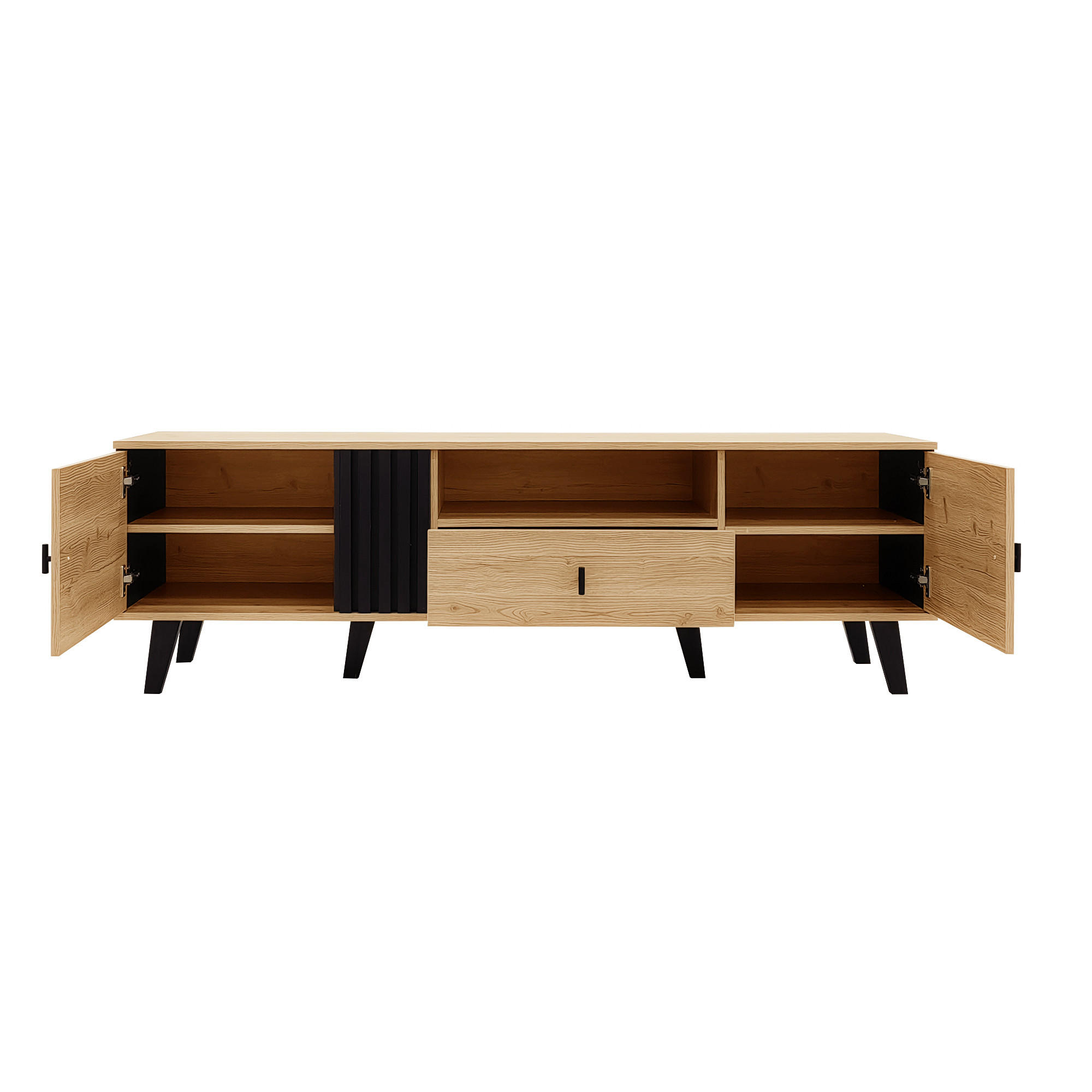 TV-RACK 170x40x50,5cm Lowboard HolzSchwarz mit Türen und Schublade - Naturfarben, Holz (47/20.5/76.5cm) - Raelunyi