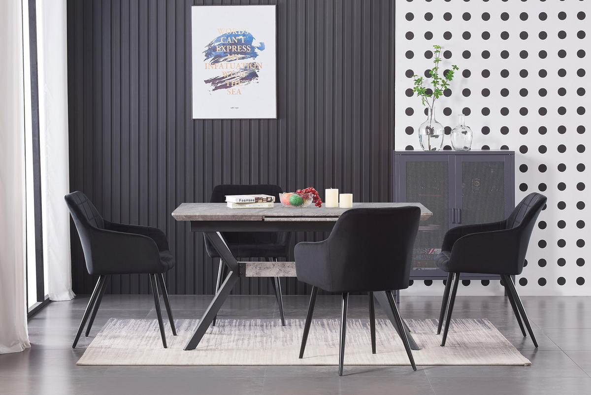 ESSZIMMERSTUHL Samt 4-teilig Schwarz - Schwarz, Metall (55/82/59cm) - Life Interiors