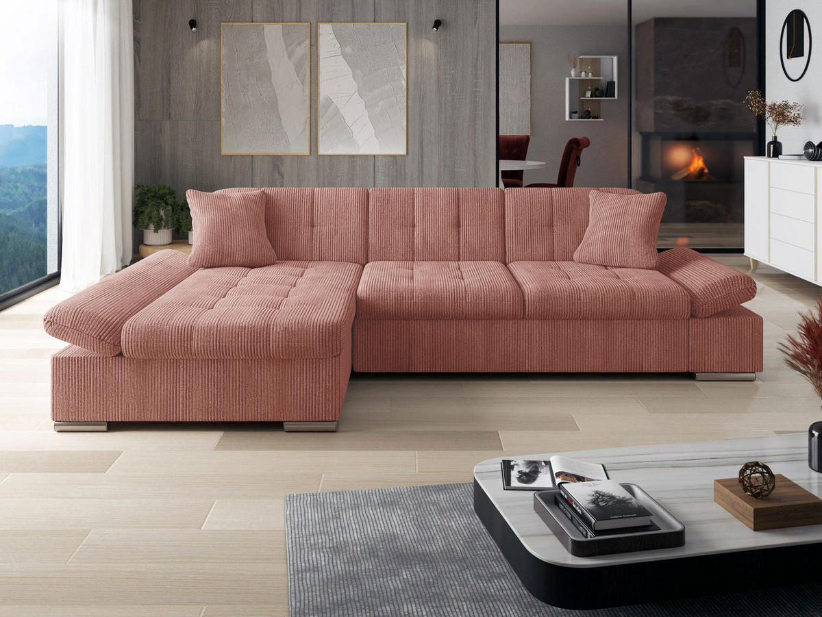 ECKSOFA Malwi Cord, Seite: Links - Dunkelrosa, Holz/Textil (278/161cm) - MIRJAN24