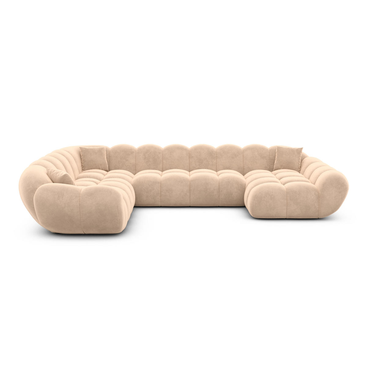 WOHNLANDSCHAFT Liva Beige Samtstoff U-Form XXL Rechts - Beige, Textil (258/70/323cm) - VAROYAL