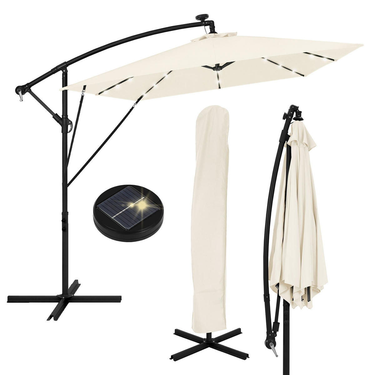 AMPELSCHIRM Ø 330 cm in Beige aus Aluminium mit LED-Solar - Beige, Metall (330/330cm) - ML-DESIGN