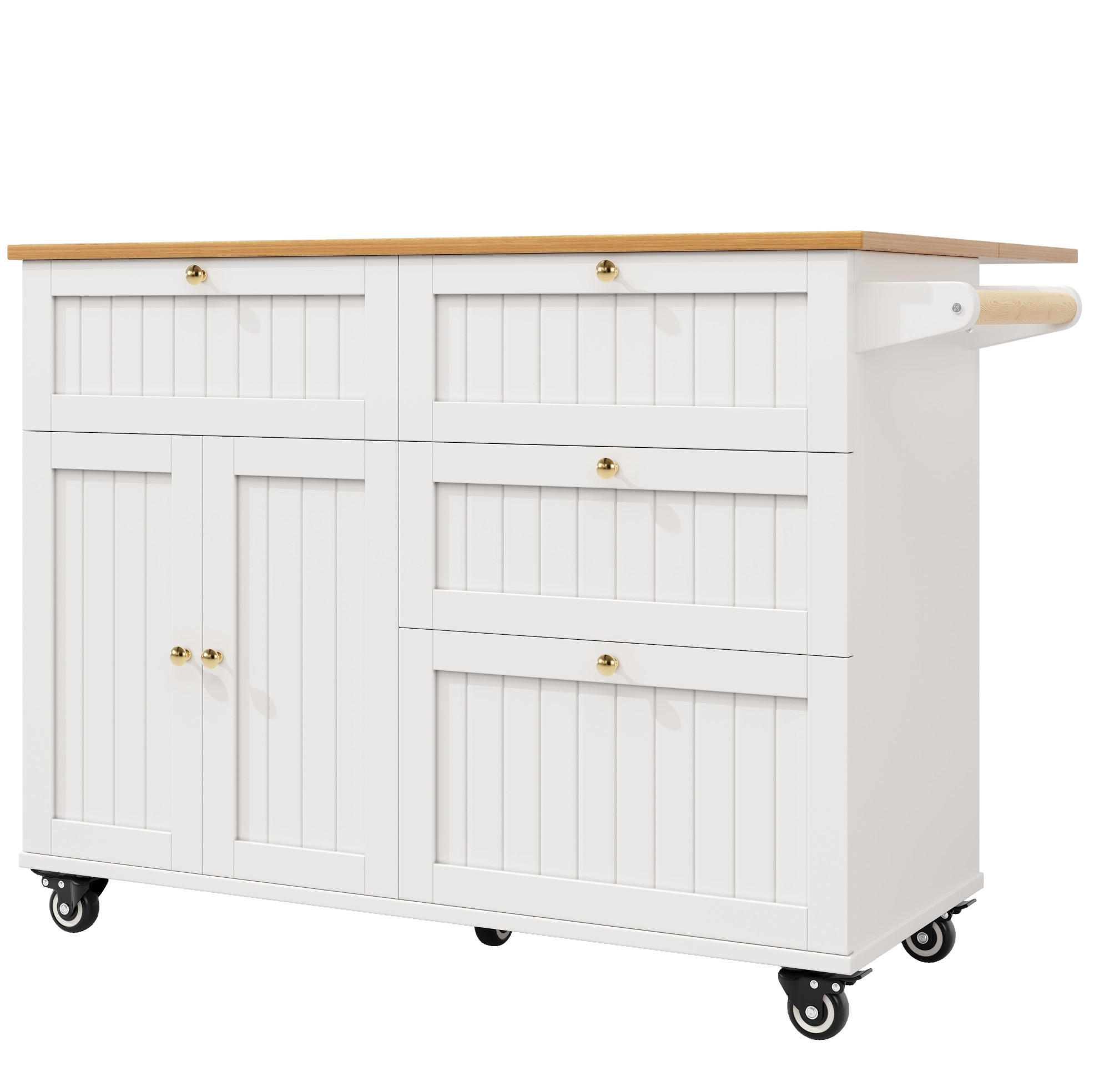 KÜCHENINSEL/SERVIERWAGEN aus MDF mit Rollen & Stützfüßen, 133/37,3/70/88 cm, Weiß - Weiß, Holzwerkstoff (133/88/37.3cm) - Redom