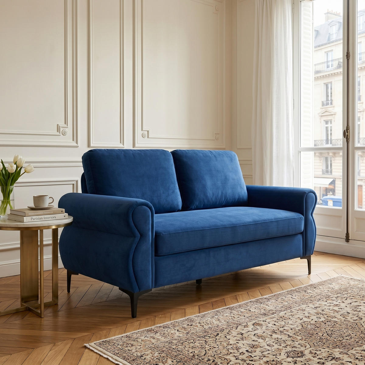 2-SITZER SOFA Polyester Blau mit Metallfüßen - Blau, Holzwerkstoff/Textil (173.5/92/81cm) - WISHDOR