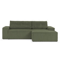 ECKSOFA Rivio mit Schlaffunktion und Bettkasten, Plüschcord Grün - Schwarz/Grün, Holz/Kunststoff (262/149cm) - S-Style
