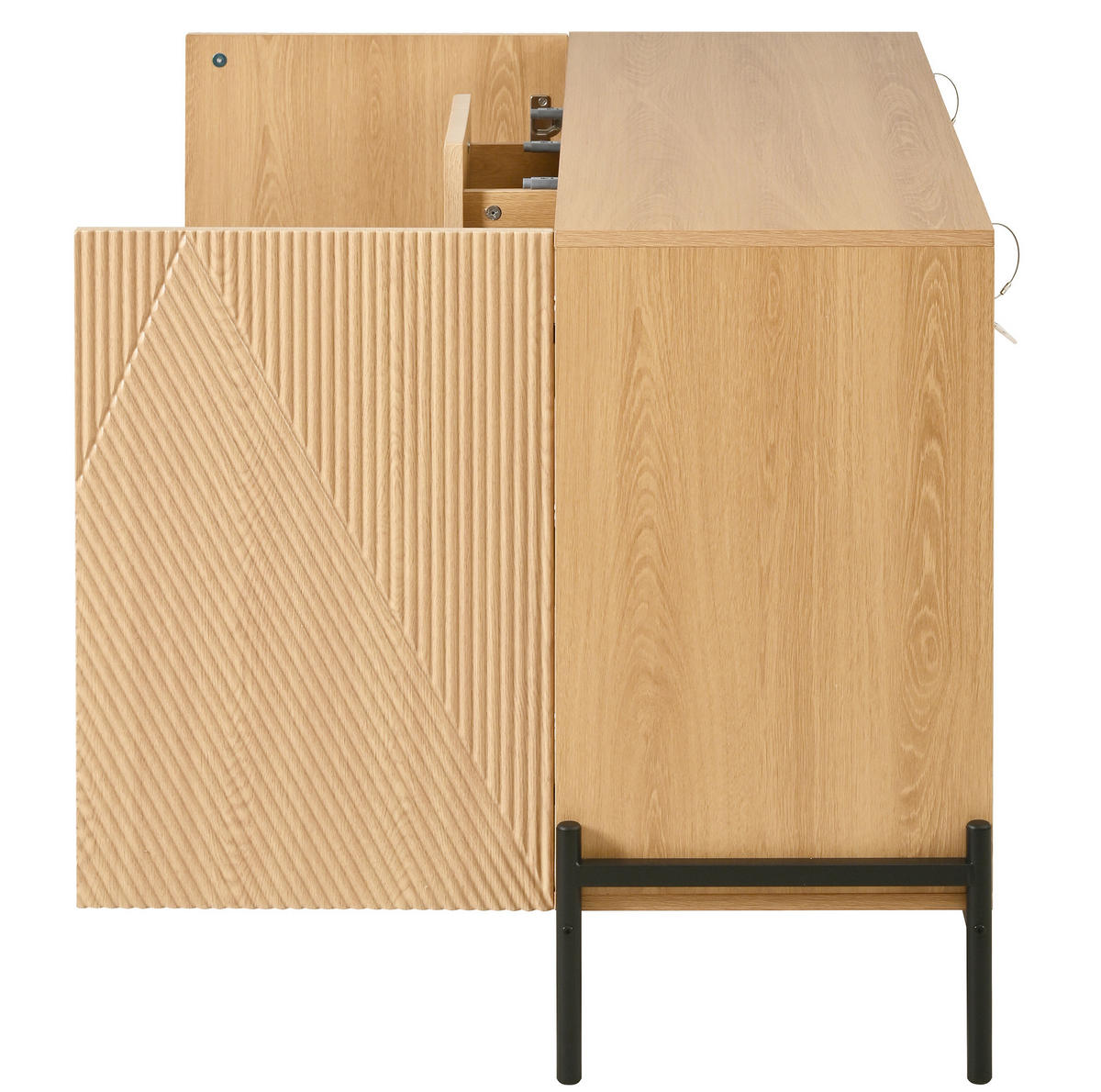 KOMODA od MDF-a 115,5x40x76 cm prirodna s dvokrilnim vratima, 3 ladice i geometrijskim frontama - prirodne boje, drvni materijal (115.5/76/40cm) - Modfu