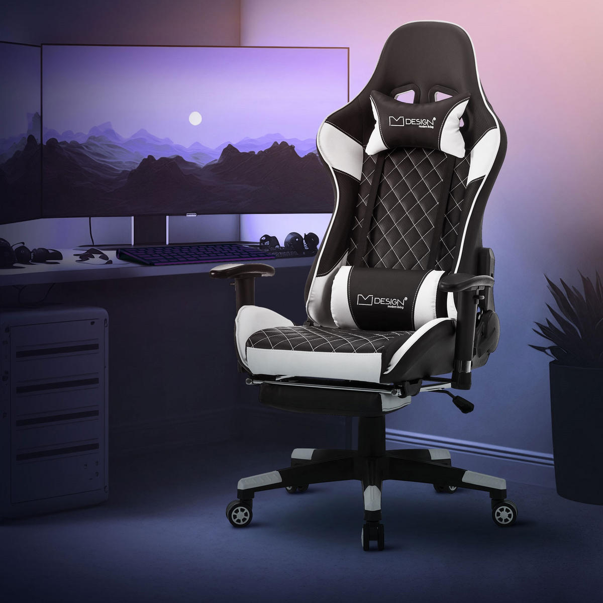 GAMING-STUHL Schwarz-Weiss - Weiß, Metall (68/135/73cm) - ML-DESIGN