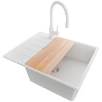 GRANITSPÜLE Kopenhagen, 2-er set Alles Weiß 62/50 cm 1 Becken + Küchenarmatur 38/14 cm + Ablauf-Set + Schneidebrett ab 50er Unterschrank - Beige/Weiß, Kunststoff (62/20/50cm) - Primagran