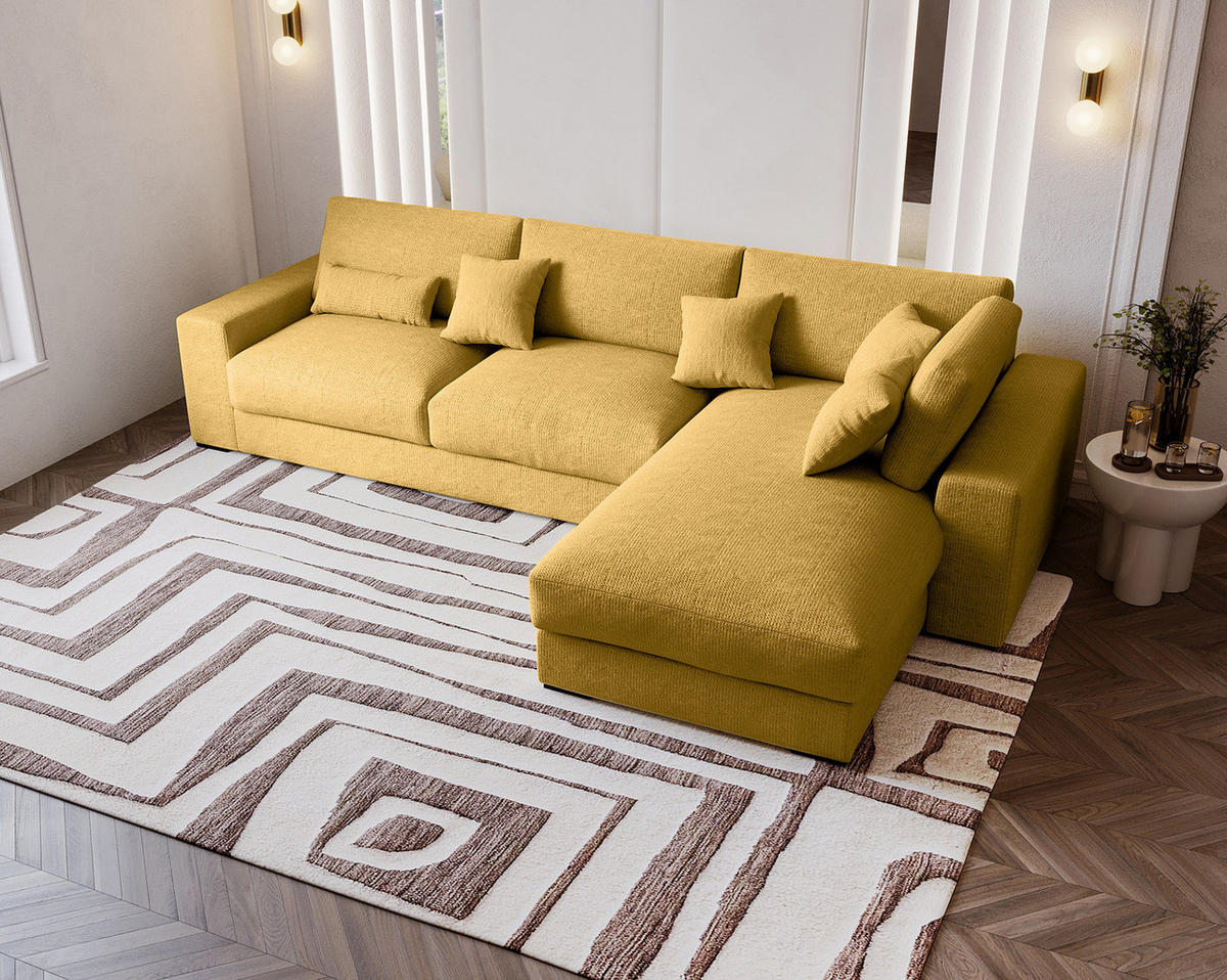 ECKSOFA mit Longchair - Gelb/Schwarz, Kunststoff/Textil (340/205cm) - home24