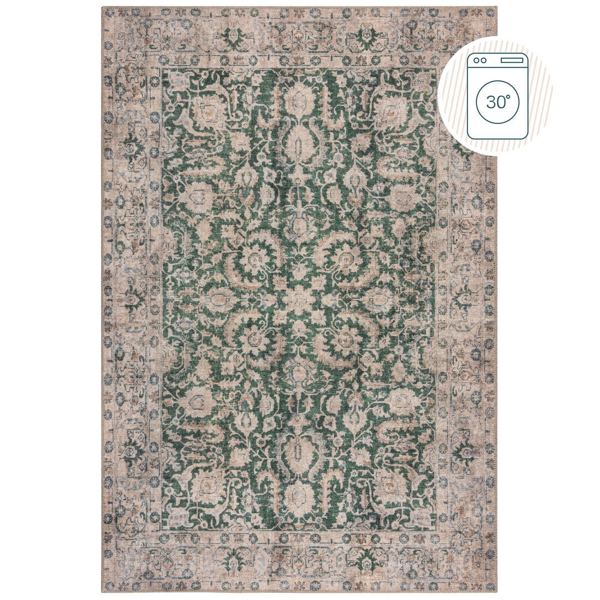 TEPPICH waschbar Vintage Floral Muster, Orientalisch, Esszimmer schmutzabweisend Grün Rechteckig 190x290 - Grün, Textil (190/290cm) - KADIMA DESIGN