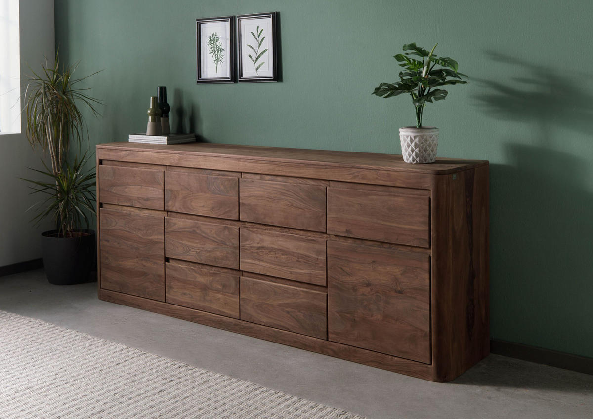 SIDEBOARD Sheesham 200x40x80 rot-braun gebeizt TORONTO #170 - Dunkelbraun, Holz (200/80/40cm) - Massivmoebel24