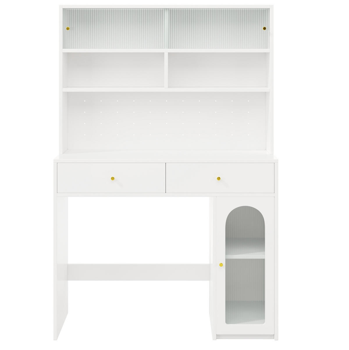 BUFFET aus MDF 120x45x180 cm Weiß mit Hakenleiste, 2 Schubladen und verstellbarem Einlegeboden - Weiß, Holzwerkstoff (120/180/45cm) - Modfu