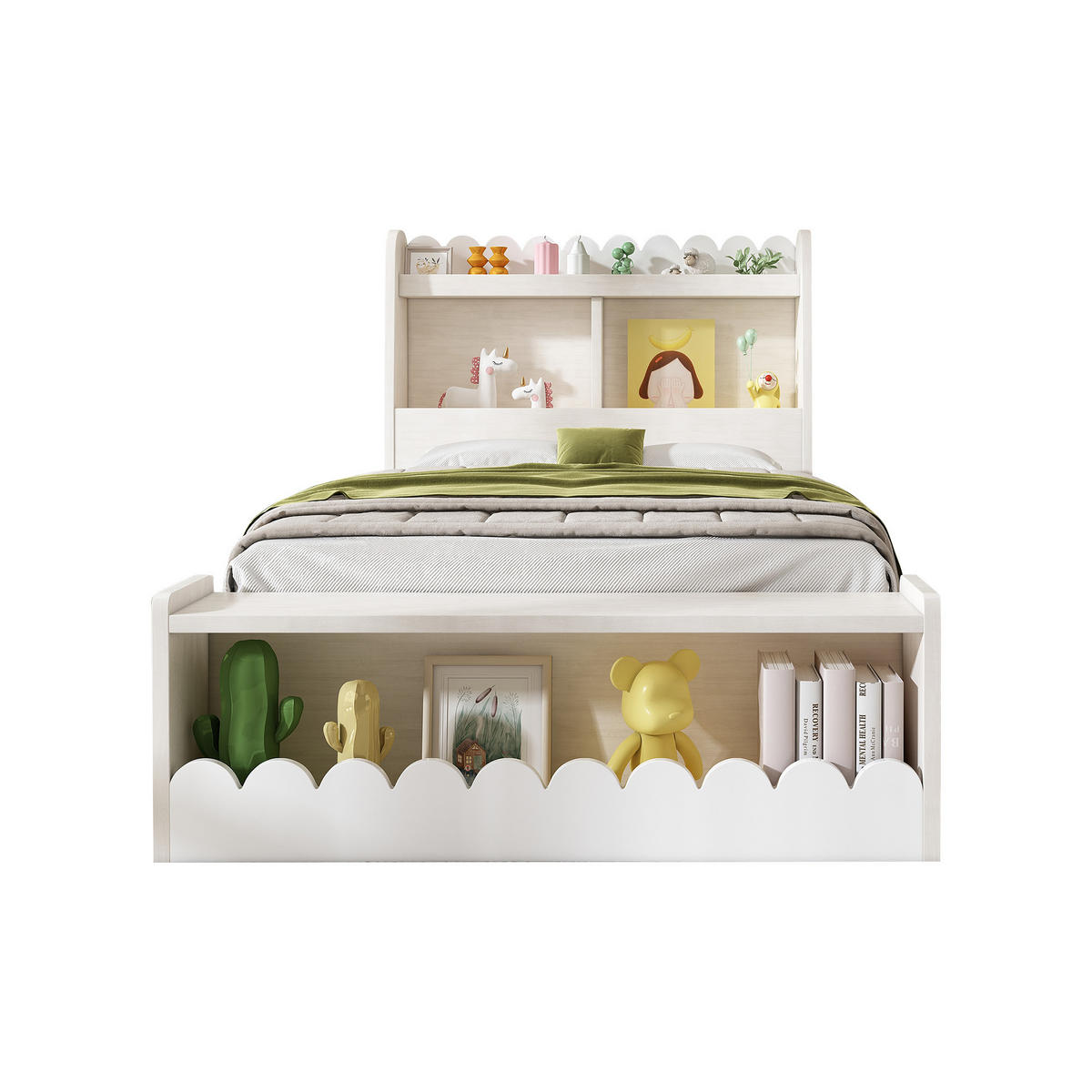 EINZELBETT 90/190 cm Weiß Eichefarben mit Stauraum und Regal - Weiß, Holzwerkstoff (90/190cm) - OKWISH