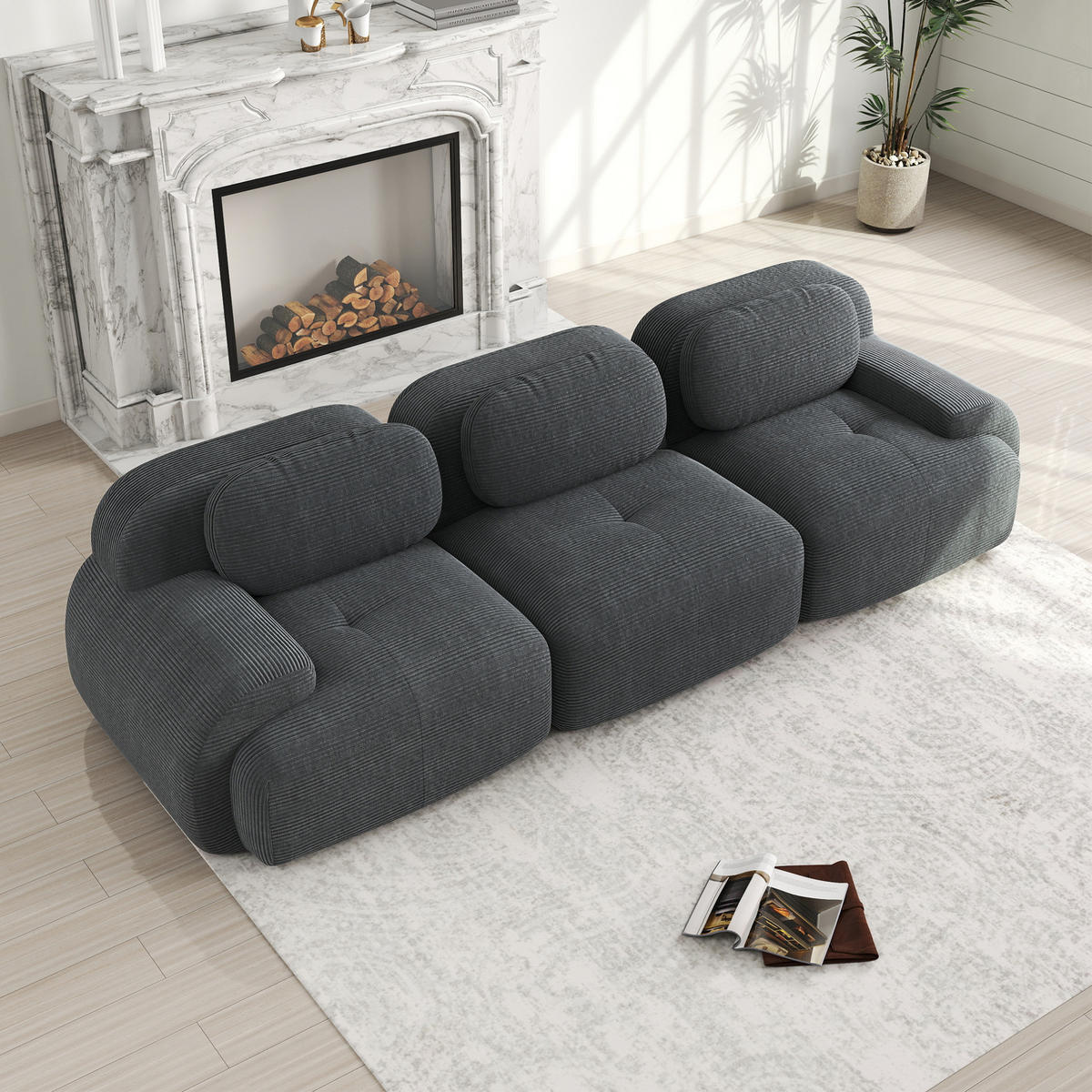 ECKSOFA modular, rahmenlos mit ergonomischen Armlehnen und rutschfester Unterseite, Grau - Grau, Textil (298/103cm) - Redom