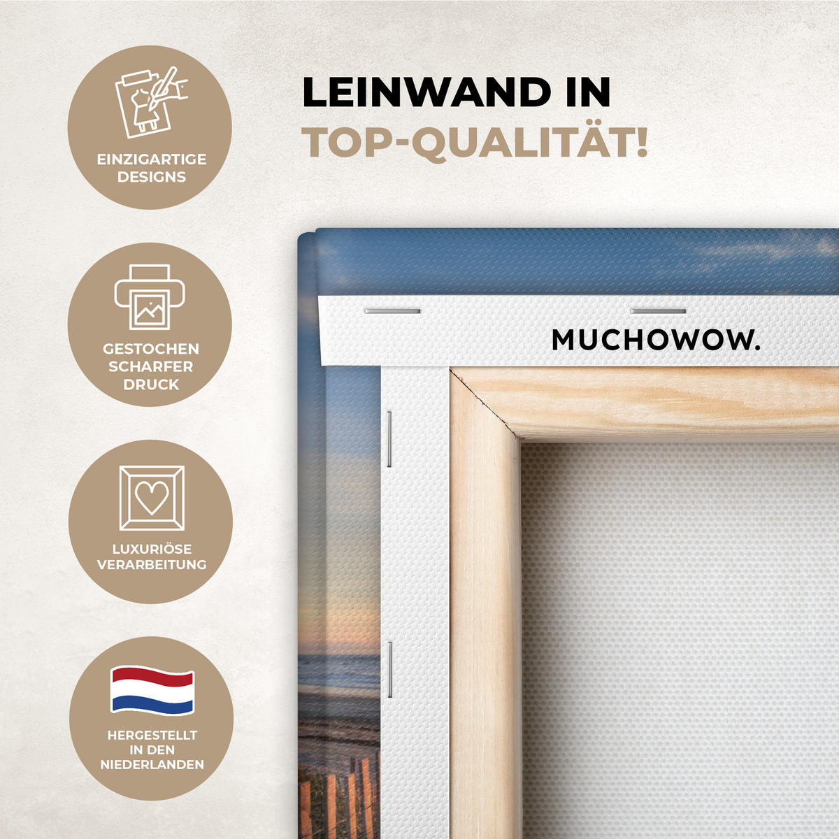 LEINWANDBILD Strand - Meer - Düne - Sonnenuntergang - Landschaft Deko Wohnzimmer 20x20 cm - Beige, Textil (20/20cm) - MuchoWow