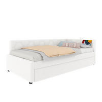 TAGESBETT 90/200 cm mit Ausziehbett, USB- und Typ-C-Anschluss, Nachttischlampe und Lattenrost, Vliesimitat, Weiß - Weiß, Textil (90/200cm) - Redom
