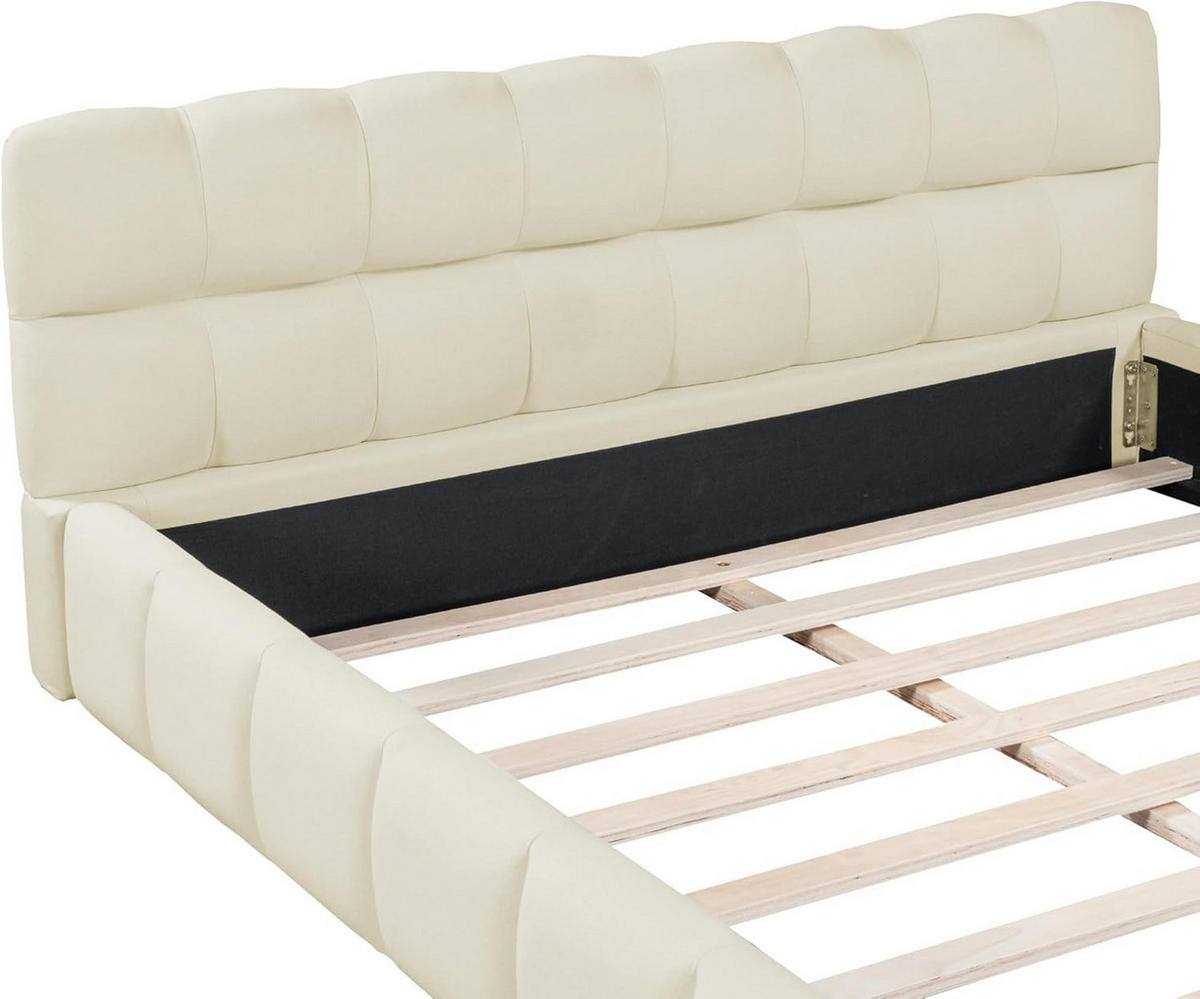 POLSTERBETT 140x190 cm Bubble Design Lattenrost Rückenlehne Leinen beige - Beige, Holz (140/190cm) - LEBENLANG