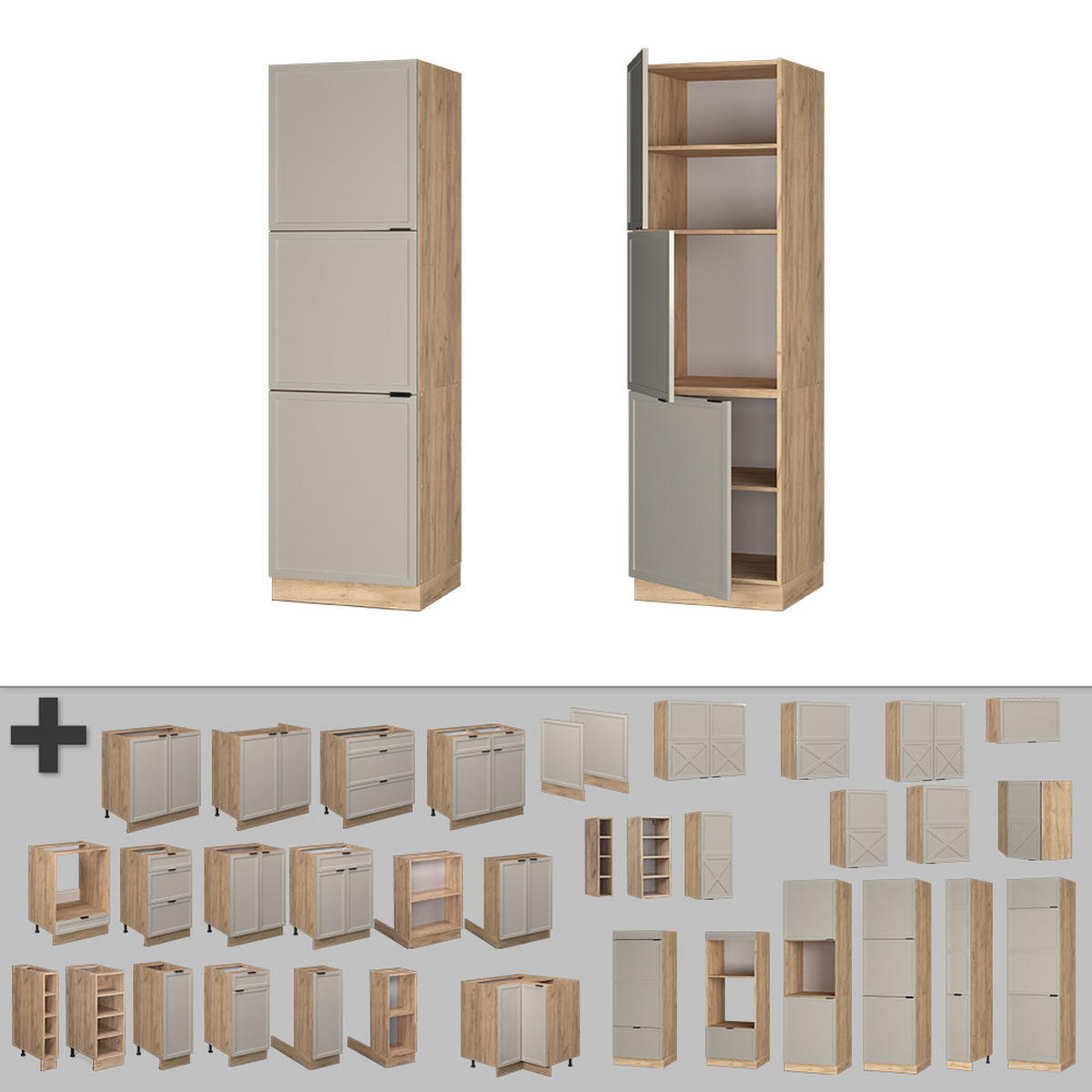 VESTAVNÁ SKŘÍŇKA NA SPORÁK Fame-Line GreyBeige - šedá/medově dubová, kompozitní dřevo (60/206.8/58cm) - Vicco