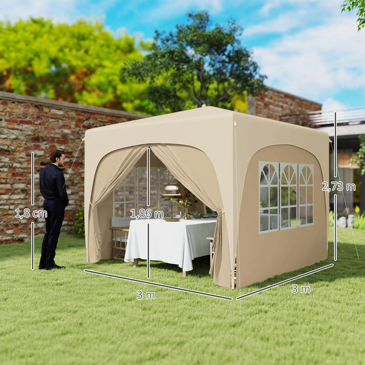 PAVILLON 3x3m - Sandfarben, Metall (300/273/300cm) - Outsunny