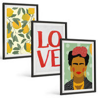 BILDER SET 3er Set - 40x60 cm Schwarzer Rahmen - Lemons LOVE Porträt von Frida - Schwarz, Kunststoff (40/60cm) - TULUP