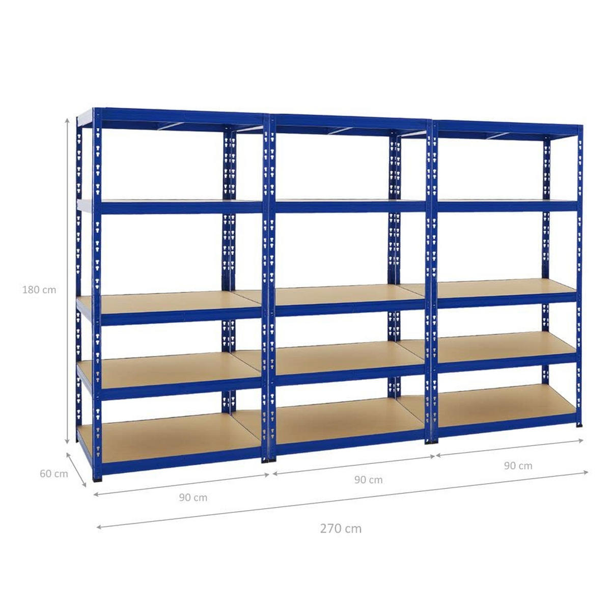 SCHWERLASTREGAL Tiger 3er-Set mit 3x 180x90x60 cm Fachlast 265 kg Blau - Blau, Metall (270/180/60cm) - PROREGAL