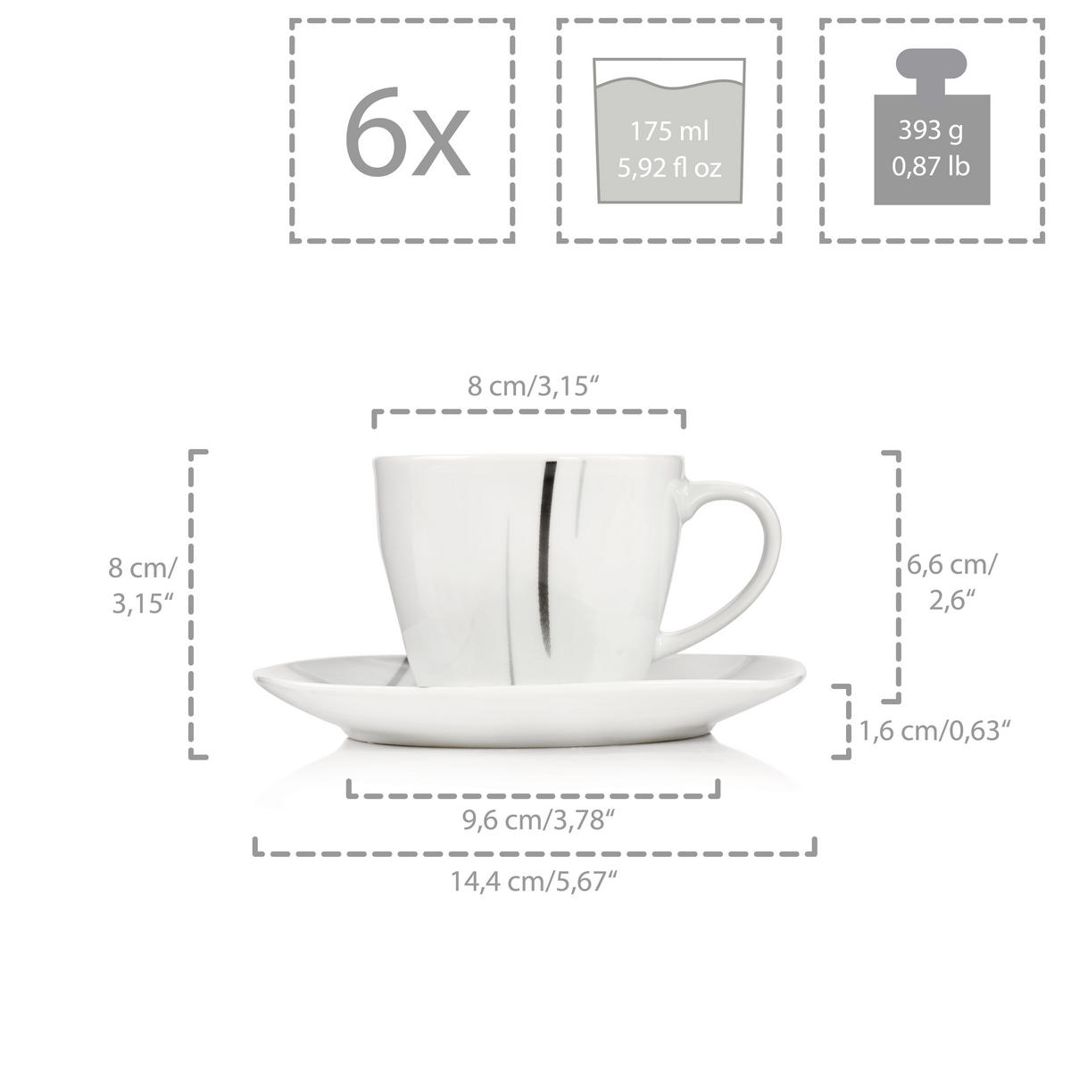 KAFFEESERVICE BILGOLA BLACK LINES - 12 teilig aus Porzellan - Weiß, Keramik (46/13.75/22.75cm) - Sänger